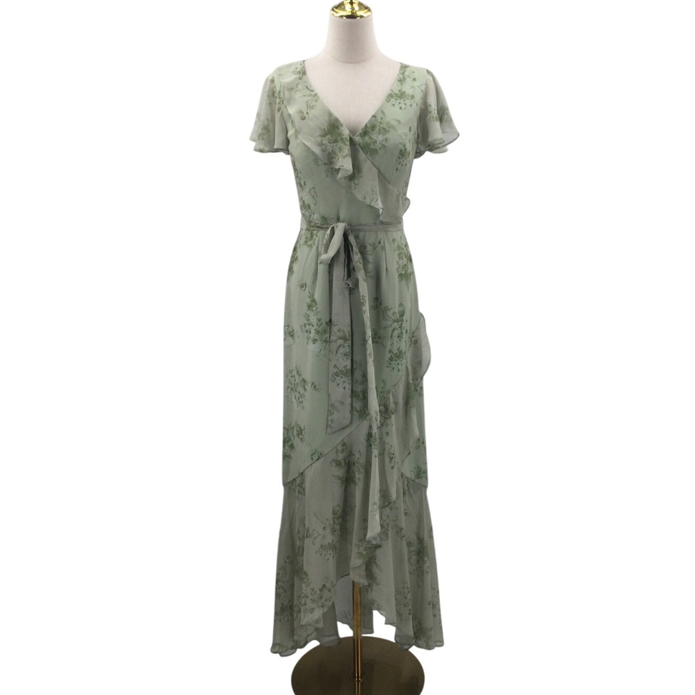AW BRIDAL SZ 0 xs Pistachio Green Penoy floral Celia formal party maxi dress b36